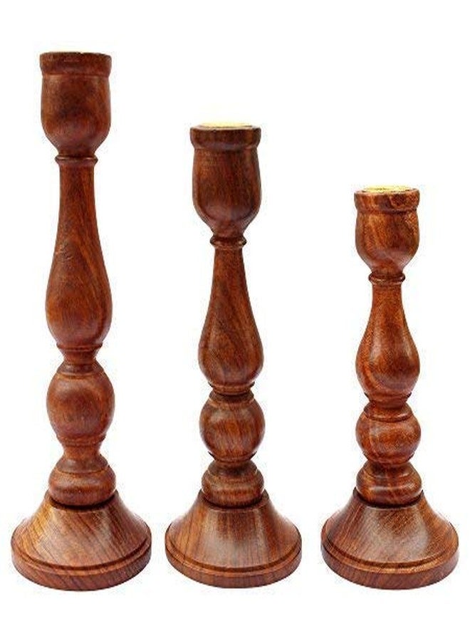 ITOS365 Handmade Wooden Candle Stand - Set of 3 | Decorative Wood Finished Wax Candle Holder for Home, Office & Living Room Décor | Handcrafted Tealight Holder Gift Item for Diwali & Festivals - Image 3